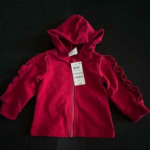 FIRST IMPRESSIONS GIRLS CHERRY RED HOODIE 3-6 MONTHS - Picture 3 of 6